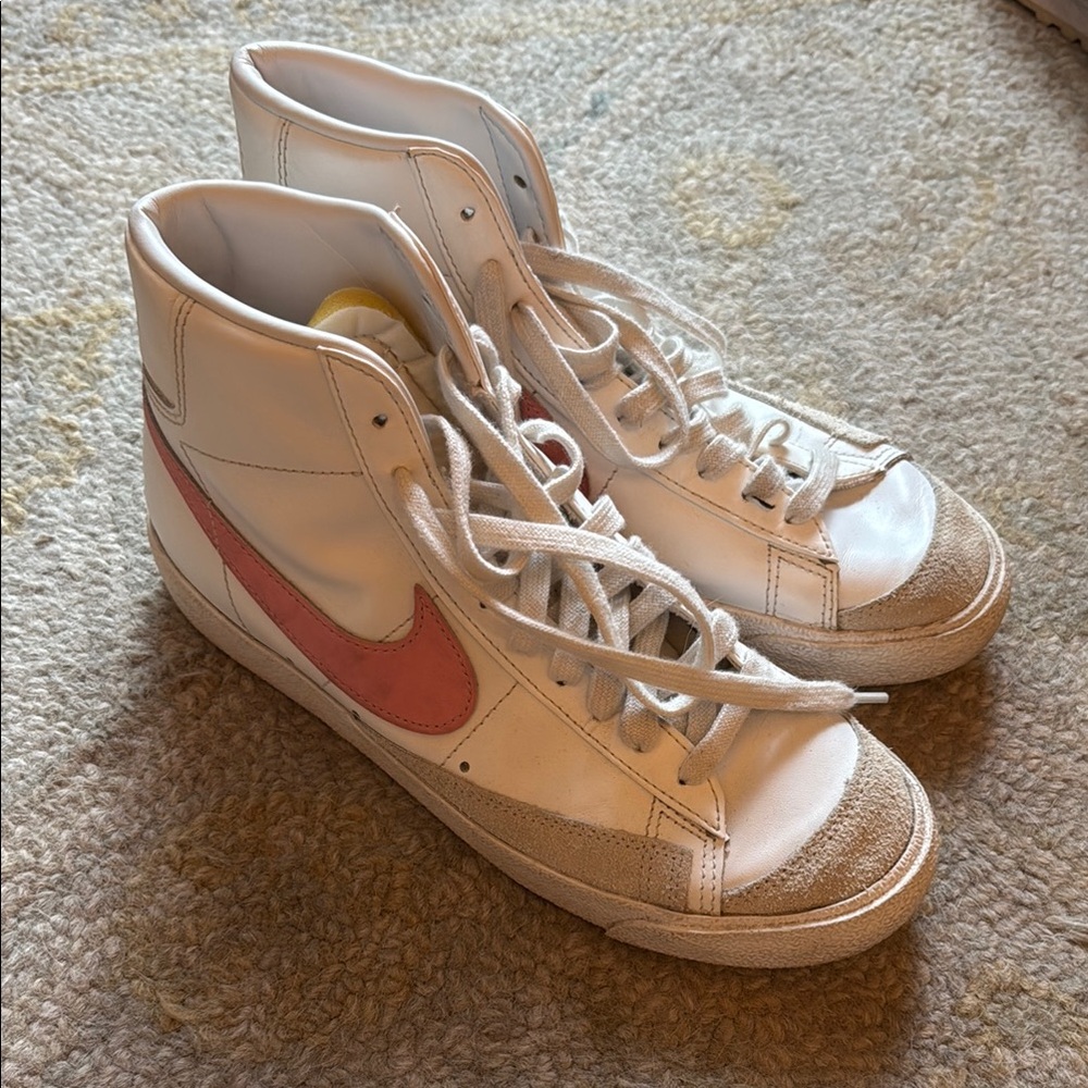 Nike Women's White and Pink High-Top Sneakers